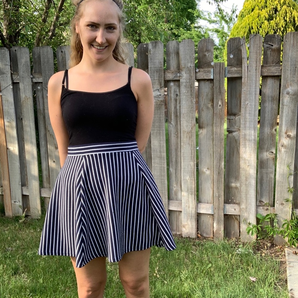 Midi Blue Skirt with White Stripes